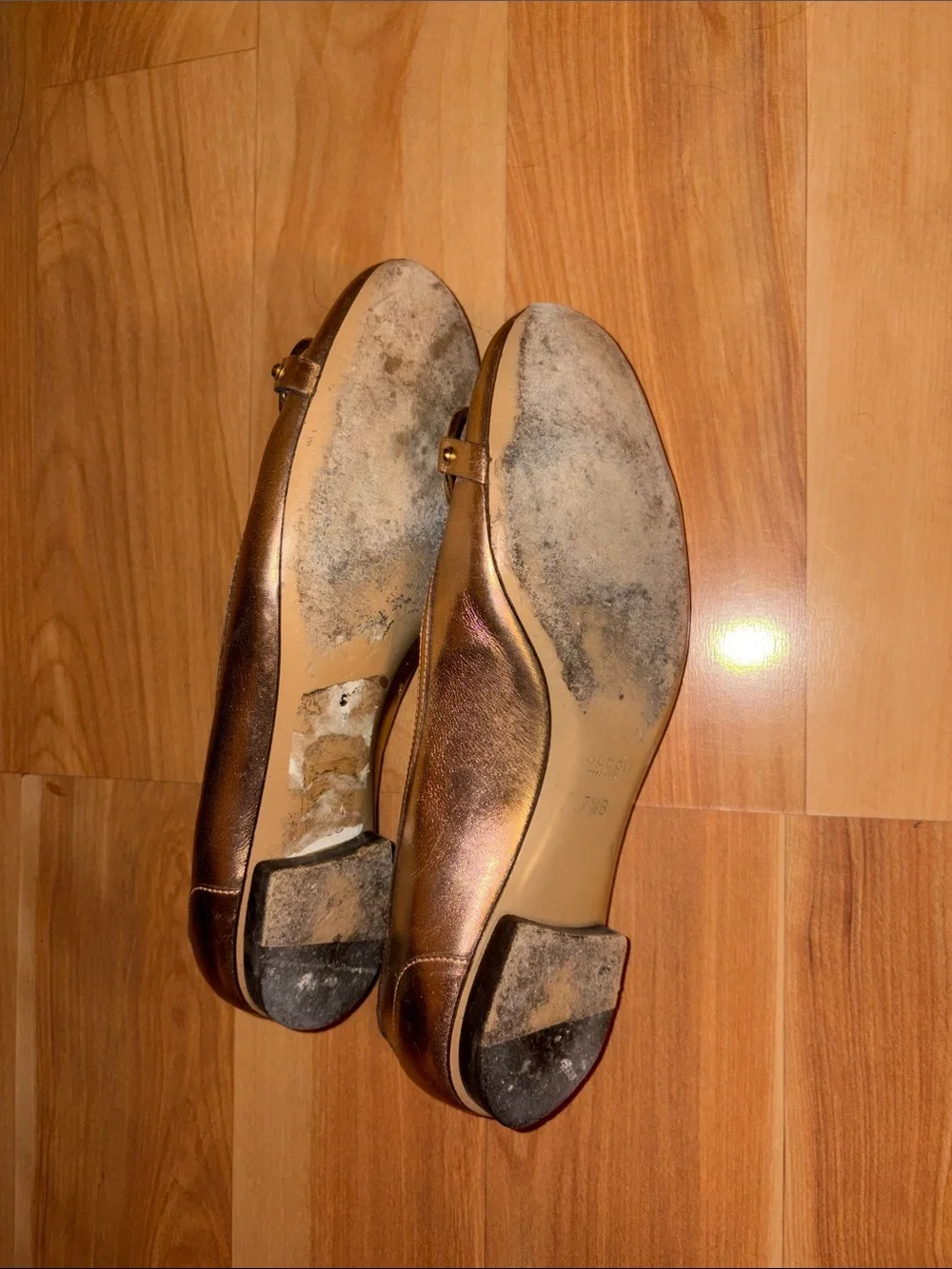 GUCCI Metallic Rose Gold Ballet Flats